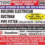 🌟 Urgent Hiring: Building Electrician, Ductman & Pipe Fitter Jobs in Dubai | Innovo Company Walk-in Interviews in Mumbai
