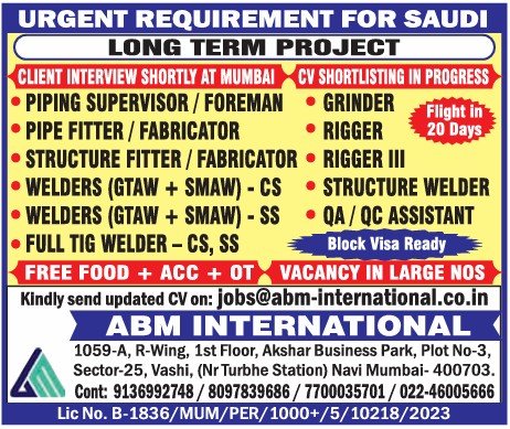 Urgent Saudi Arabia Jobs: Long Term Project with ABM International - Apply Now!