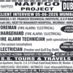 Naffco Dubai Project Recruitment 2026: Foreman, Electrician, Fire Alarm Technicians & More | Client Interview in Mumbai