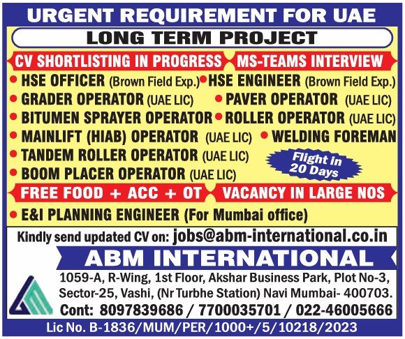Urgent UAE Jobs: HSE, Operators & Foreman for Long-Term Project | ABM International Recruitment