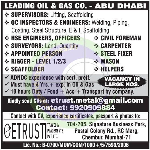 Urgent Hiring: Oil & Gas Jobs in Abu Dhabi 🇦🇪 - Supervisors, Engineers, Technicians & More | Apply Now!
