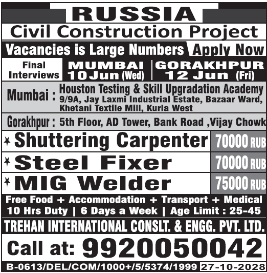 Russia Civil Construction Jobs 2024: Massive Vacancies for Skilled Workers | Apply Now!