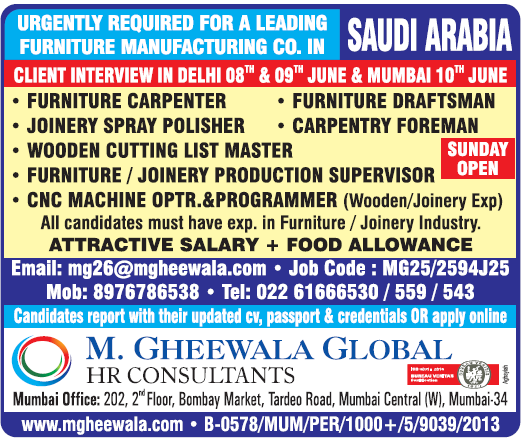 Urgent Furniture Manufacturing Jobs in Saudi Arabia 🇸🇦 | Client Interviews in Delhi & Mumbai