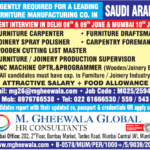 Urgent Hiring: Furniture & Joinery Manufacturing Jobs in Saudi Arabia (Client Interview Delhi & Mumbai)