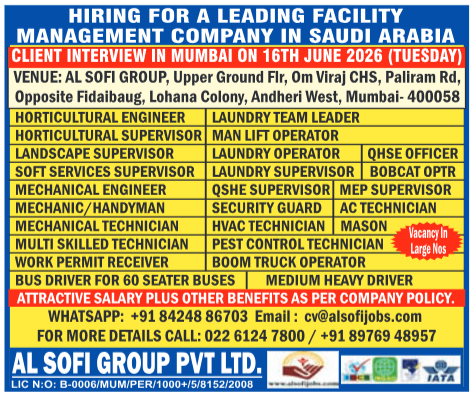 Gulf Jobs 2026: Facility Management Vacancies in Saudi Arabia | Walk-in Interview Mumbai