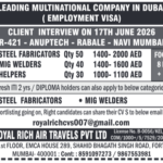 Urgent Hiring: Steel Fabricators, MIG Welders & Helpers for Dubai - Client Interview in Mumbai (June 2026)