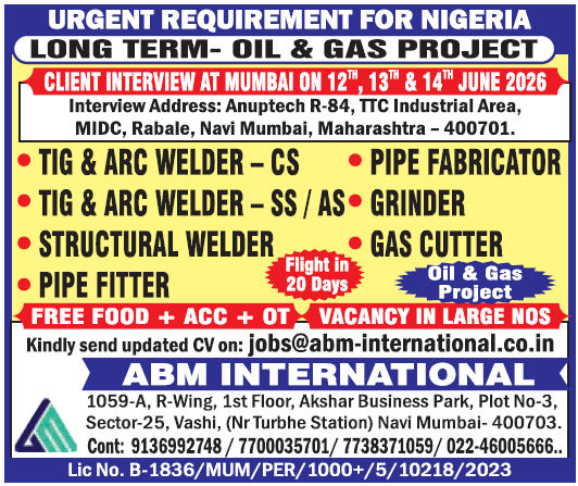 📢 Urgent Long-Term Oil & Gas Project Jobs in Nigeria 🇳🇬 | Client Interview in Mumbai!