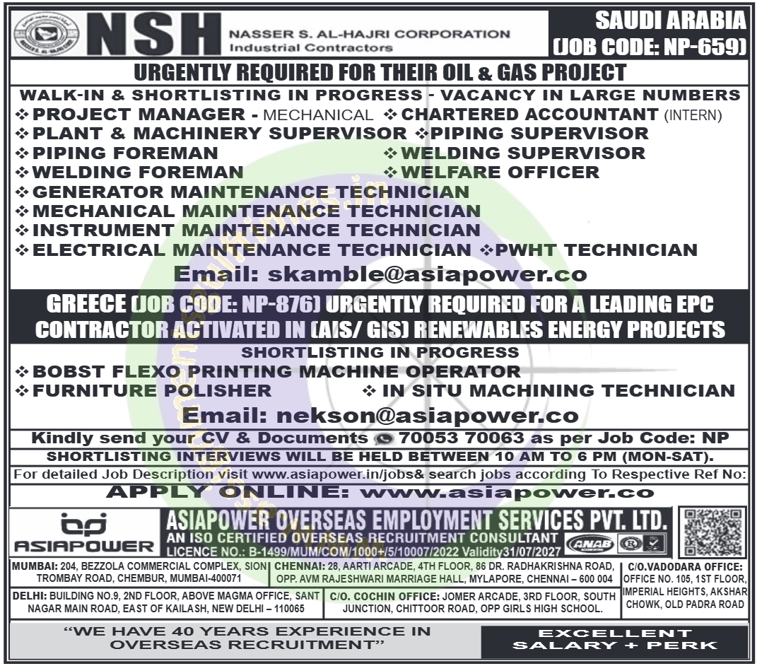 Urgent Gulf Job Openings: Saudi Arabia (Oil & Gas) & Greece (Renewables) with Asiapower