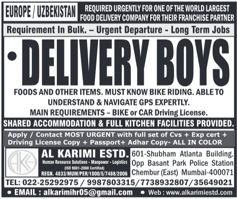 Urgent Hiring: Delivery Boys for Europe/Uzbekistan | Long-Term Food Delivery Jobs with Accommodation