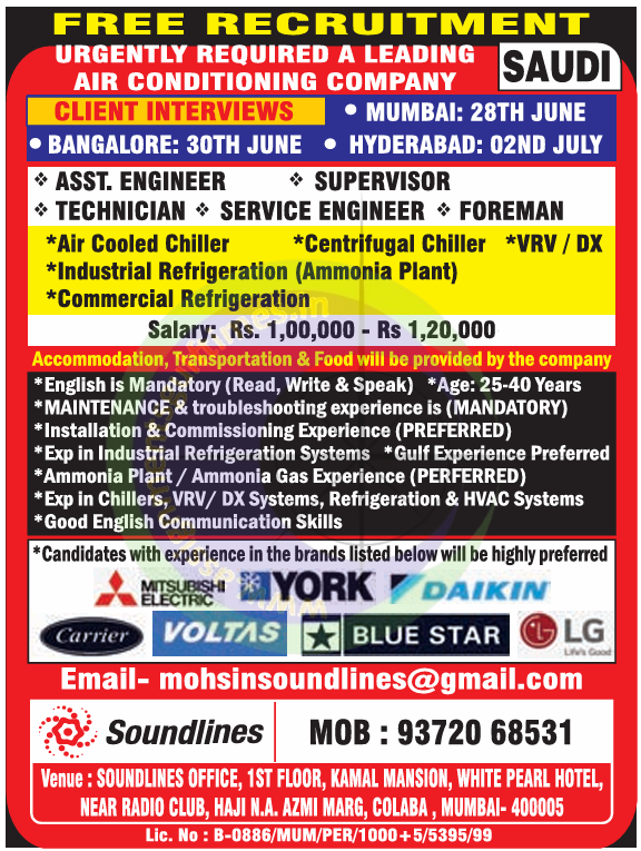 Free Recruitment: HVAC & AC Professionals for Leading Saudi Company | Engineers, Technicians, Supervisors