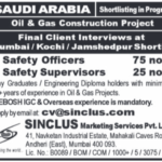 Urgent Hiring: Safety Officers & Supervisors for Saudi Arabia Oil & Gas Project | Final Interviews in Mumbai, Kochi, Jamshedpur