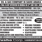 Urgent Oil & Gas Jobs in Saudi Arabia | Client Interview Mumbai - June 22, 2026 | Welders, Engineers, Foremen & More