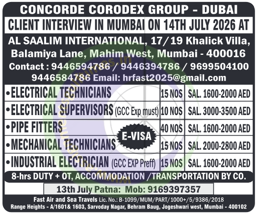 Urgent Hiring! Concorde Corodex Group Dubai Jobs 2026 | Client Interview in Mumbai