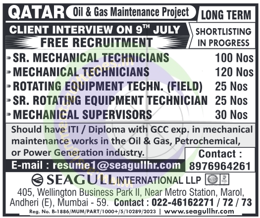 Qatar Oil & Gas Maintenance Jobs 2024: Free Recruitment for Technicians & Supervisors | Long-Term Project
