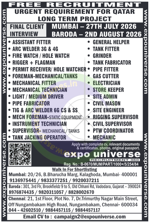 Urgent Qatar Jobs 2026: Free Recruitment Walk-in Interviews | Expo Universe Long-Term Project