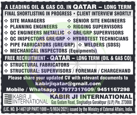 🚀 Urgent Free Recruitment! Oil & Gas Jobs in Qatar for Long-Term Projects - Apply Now!