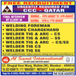 Free Recruitment Qatar Jobs: Urgent Welder & Welding Foreman Interviews (CCC Project)
