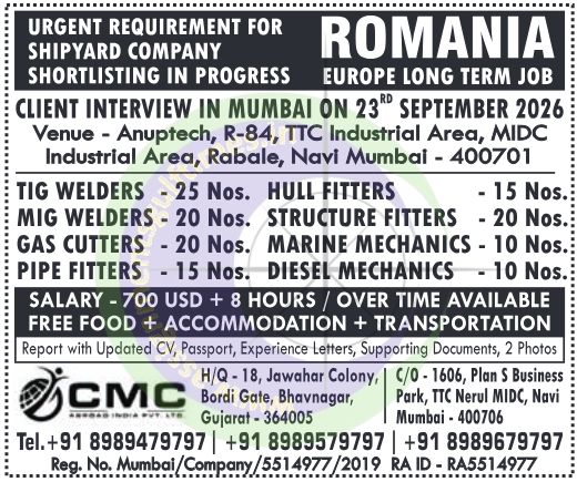 Urgent Shipyard Jobs in Romania 2026 | Walk-in Interview Mumbai | Europe Long Term Vacancies