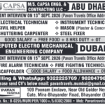 Urgent UAE Jobs 2026: Client Interviews for Abu Dhabi & Dubai with M/S. CAPSA & Leading Electro Mechanical Co. | Pavan Travels