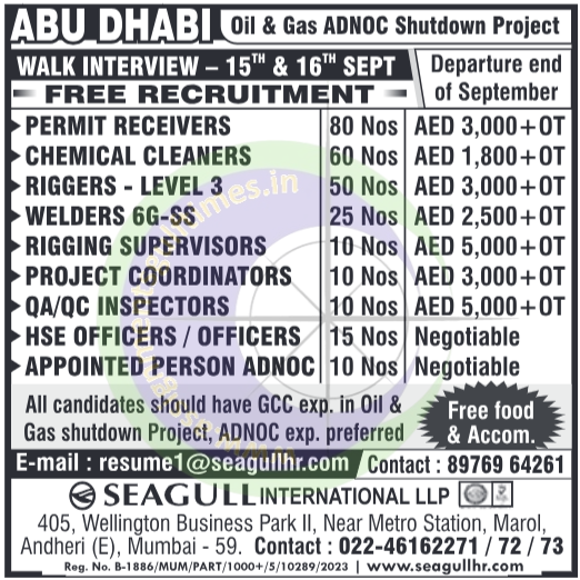 Abu Dhabi ADNOC Shutdown Project 2023: Free Walk-in Interviews for Oil & Gas Jobs - Apply Now!
