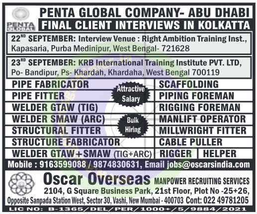 Penta Global Company Abu Dhabi Walk-in Interviews Kolkata 2024 | Multiple Gulf Job Openings