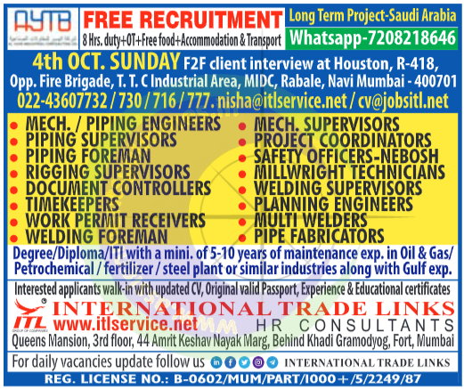 Free Recruitment: Long-Term Saudi Arabia Jobs 🇸🇦 - Oil & Gas, Petrochemical Roles | Walk-in Interviews Navi Mumbai