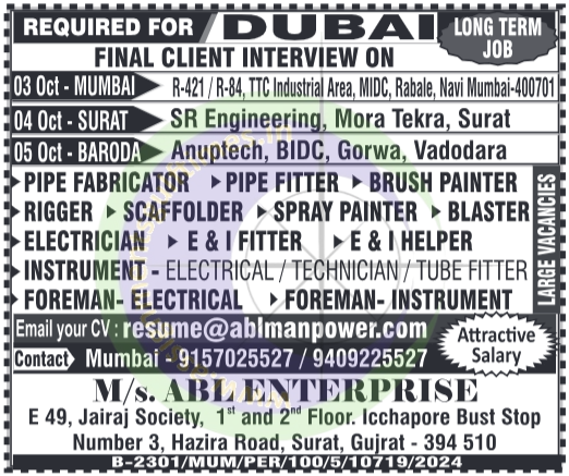 Urgent Long-Term Job Opportunities in Dubai: Walk-in Interviews for Skilled Trades - Attractive Salary!